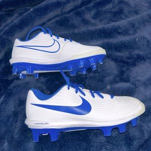 Nike Women's Lunarlon Hyperdiamond 3 Softball Cleats Size 6.5 White & Blue
